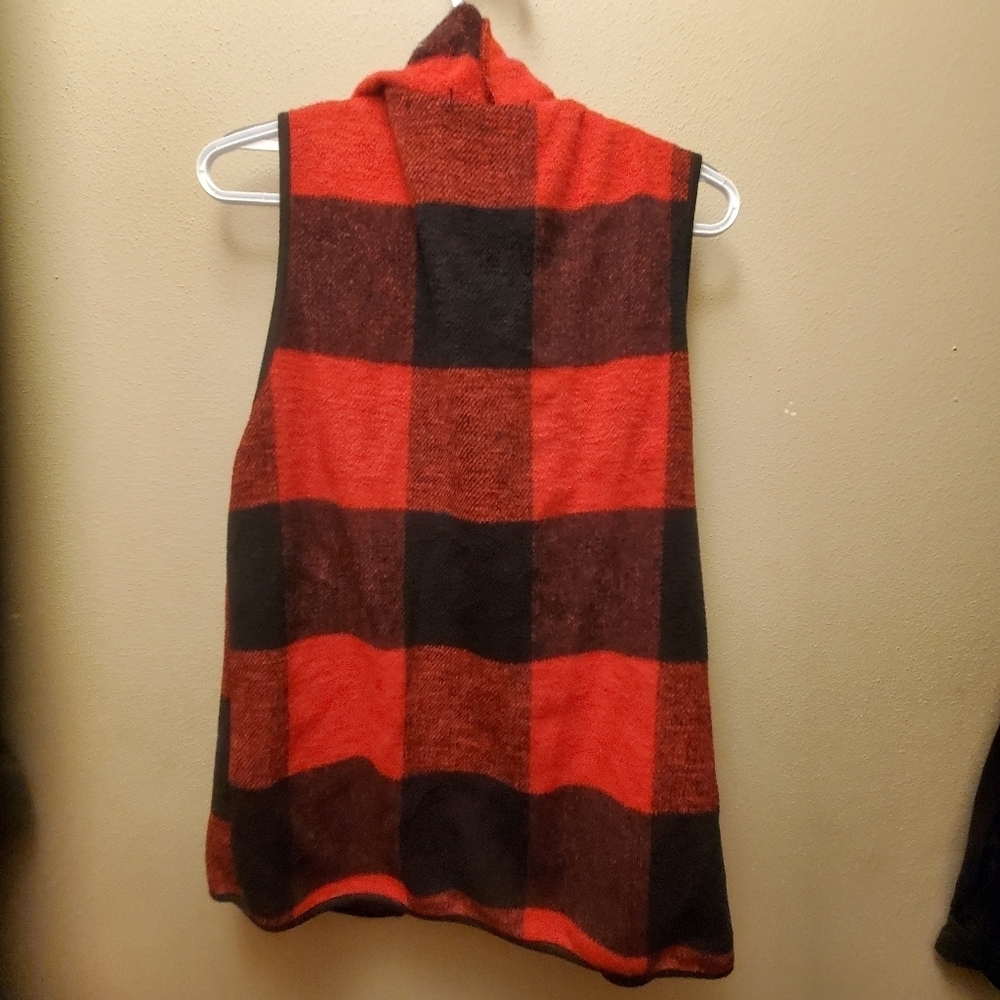 Womens red sleeveless cardigan jacket with pockets vest - Picture 5 of 8